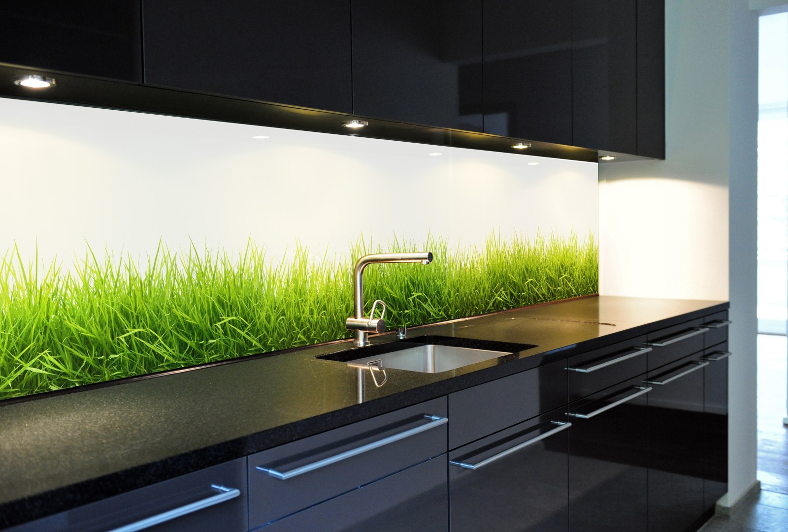 Küchenrückwand in Glas, Motiv Gras, endlos verlegbar